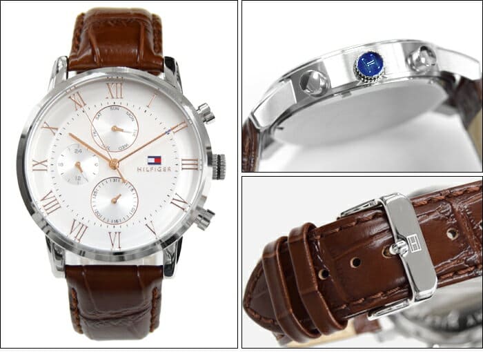 Sommerhus ugentlig performer New]The watch that tomihirufiga TOMMY HILFIGER 1791400 (193) clock watch  mens white brown leather is white - BE FORWARD Store
