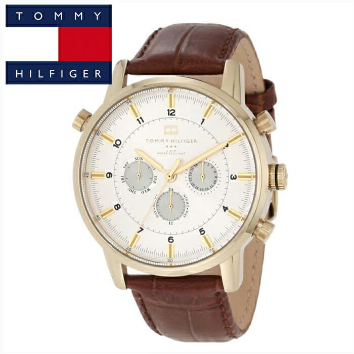 New][19] TOMMY HILFIGER tomihirufigamenzu clock 1790874 Gold X Silver brown  leather - BE FORWARD Store