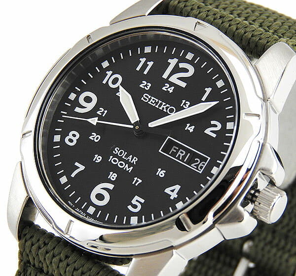 New SEIKO SEIKO SNE095P2 mens watch nylon band solar black Black khaki reimportation BE FORWARD Store