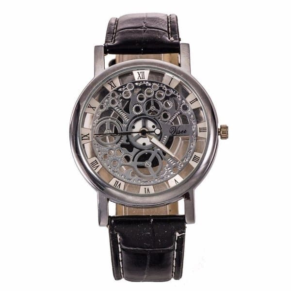 [New]Machine type quarts watch mens black / Silver - BE FORWARD Store