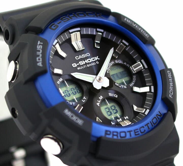 New]CASIO Casio G-SHOCK G-SHOCK GAW-100B-1A2 mens watch urethane Electric  wave solar tough solar analog digital black Black blue blue - BE FORWARD  Store