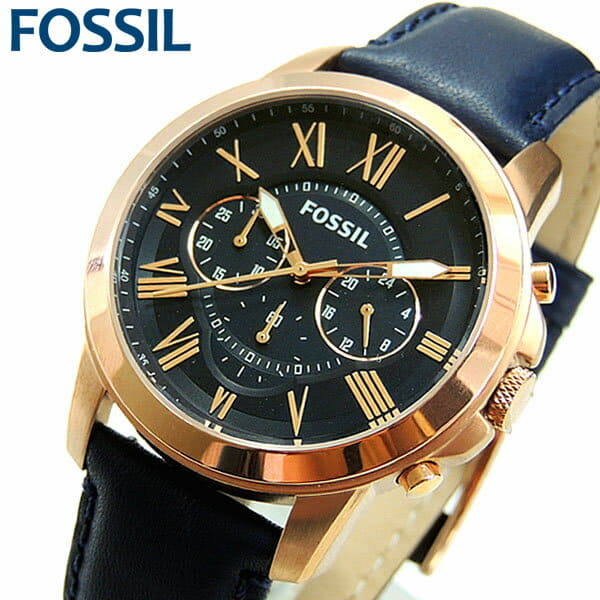 New CLASSIC Classic blue blue dark blue pink Gold gold FS4835 for FOSSIL Fossil GRANT Grant watch mens leather analog Chronograph 24 hours in total BE FORWARD Store