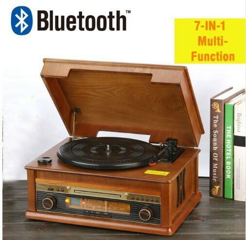 New High Fidelity Record Player Nostalgic Turntable Wood Stereo System Bluetooth 4 0 Am Fm Radio Cd Mp For Usb