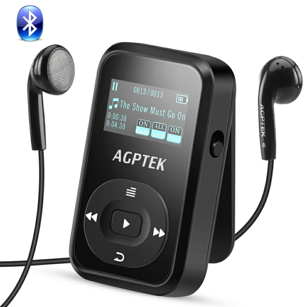 New]AGPTEK MP3 Player Bluetooth 4.0 Clip Music Player/LosslessSound  Quality/Sweatproof/Shockproof/FM Radio/Recording/Built-in 8GB/Micro SD  Card/Playback 30 Hours Black A26TB - BE FORWARD Store