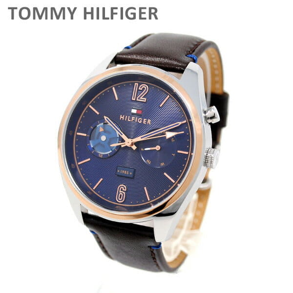 New]tomihirufiga watch 1791549 leather dark brown pink Gold Navy mens TOMMY  HILFIGER - BE FORWARD Store