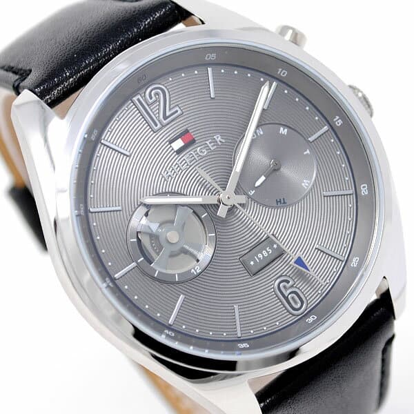 New]tomihirufiga watch 1791548 leather Black Silver mens TOMMY HILFIGER -  BE FORWARD Store