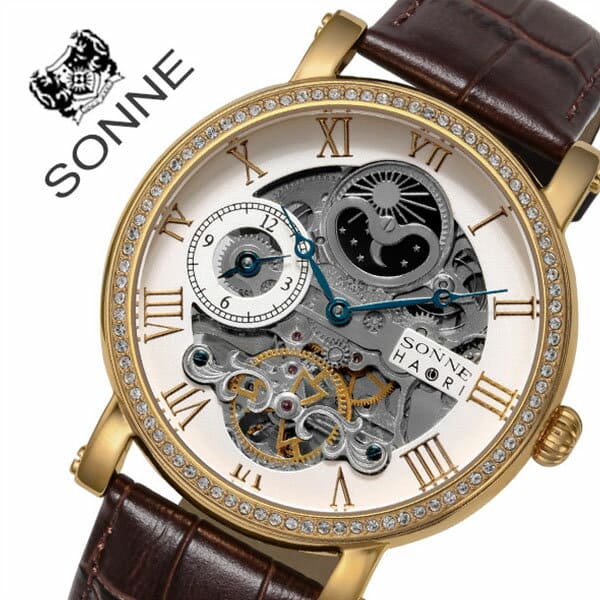 New]zonne watch SONNE clock zonne clock SONNE watch H013 mens white  H013YGZ-SV [ constant seller see-through Swarovski clear machine-type  self-winding watch leather leather Black ] - BE FORWARD Store