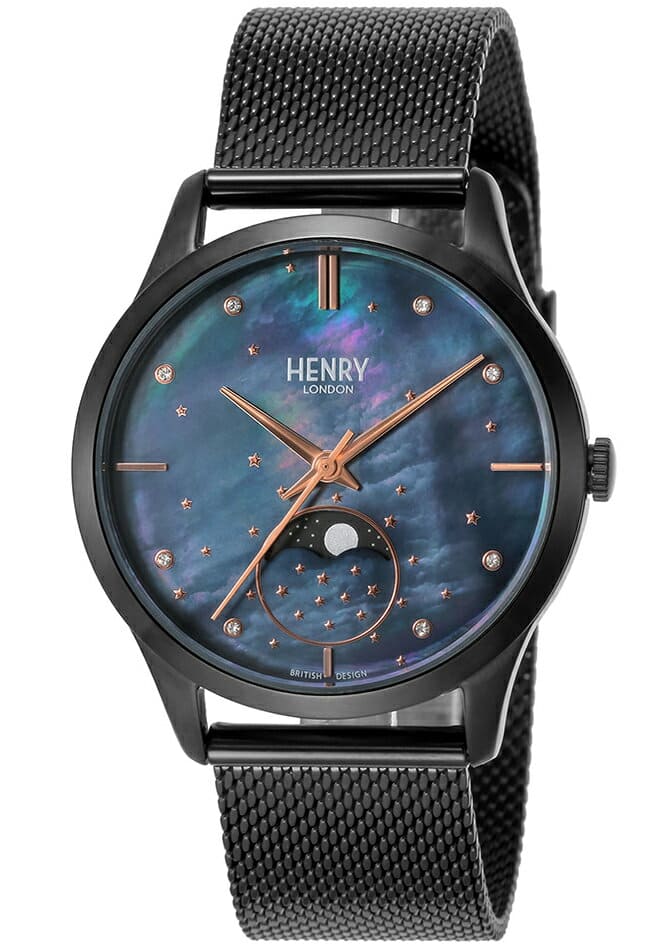 New]Lady's Black mother of pearl Black Black mesh Henry London