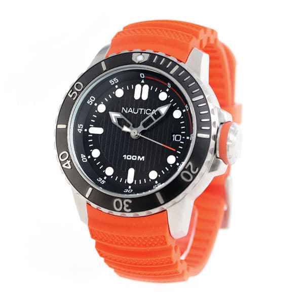 New]Nautica NMS quartz mens watch NAD18518G NAUTICA Black X orange clock -  BE FORWARD Store
