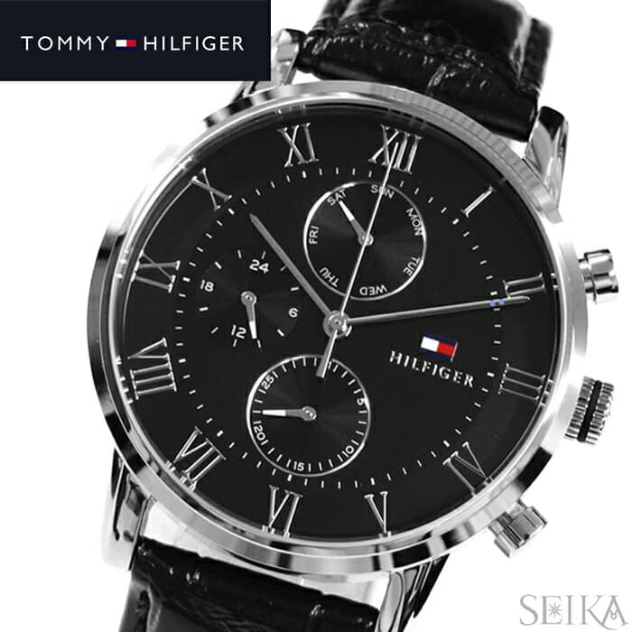 New]Tommy Hilfiger Men's Watch Black Leather 1791401 - BE FORWARD Store