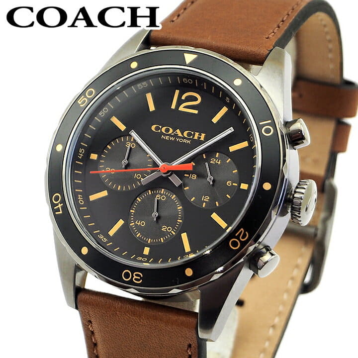 New]COACH coach 14602070 mens watch leather belt leather Black 
