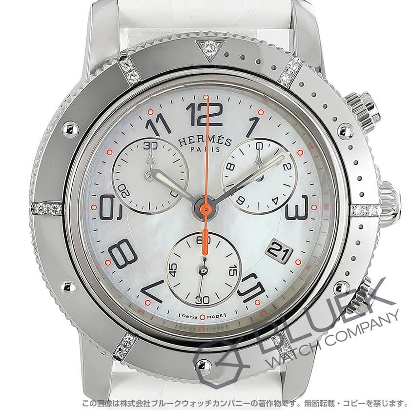 Authentic HERMES 36mm Clipper Divers Chrono Watch With Diamonds. Hermès Clipper stainless steel and diamonds watch main image 4