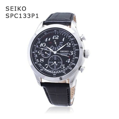 New]SEIKO watch SPC133P1 quartz mens Black leather Chronograph shopping 500  - BE FORWARD Store