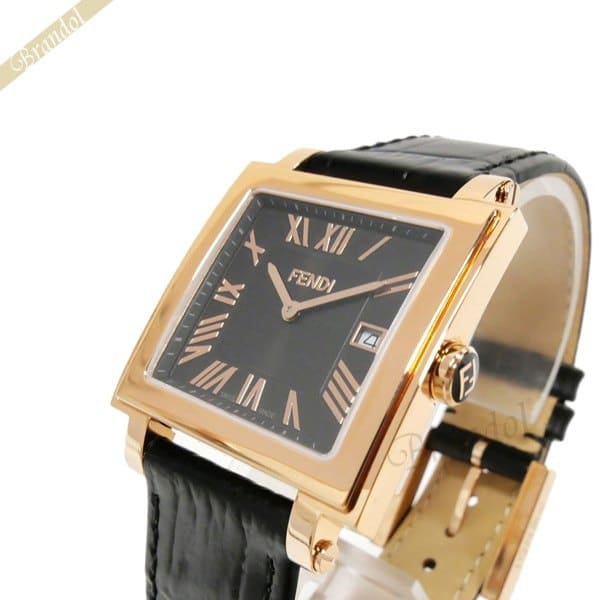 New FENDI Men s Watch Quadro Square Black Rose Gold F604511011 BE FORWARD Store
