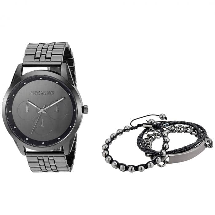 New]STEVE MADDEN bracelet clock WATCH THREE BRACELET SET AND SMWS078 BLACK watch  mens watch - BE FORWARD Store