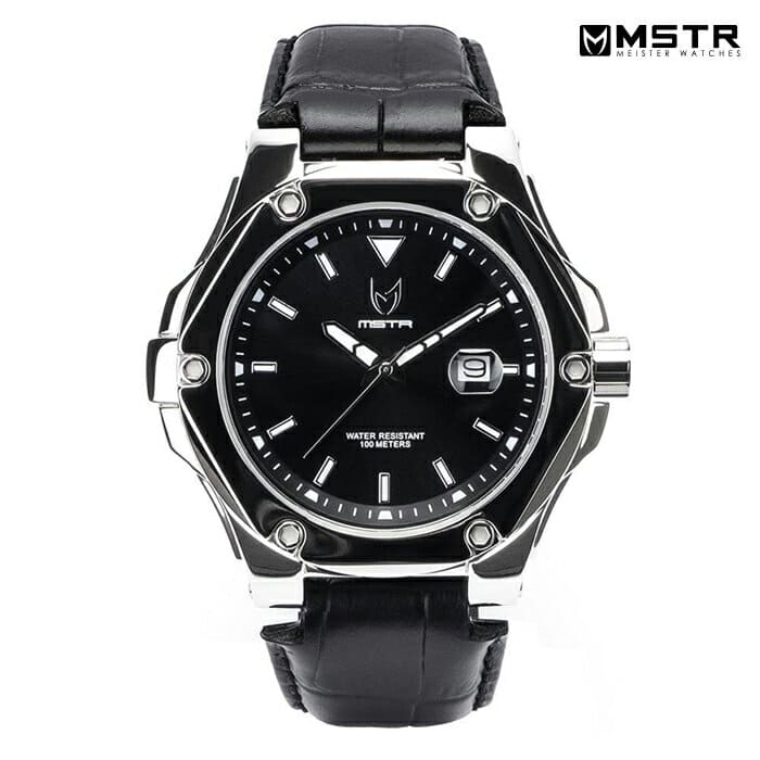 [New]MSTR WATCHES PRODIGY V2 POLISHED SILVER/BLACK/LEATHER BAND PR207LB