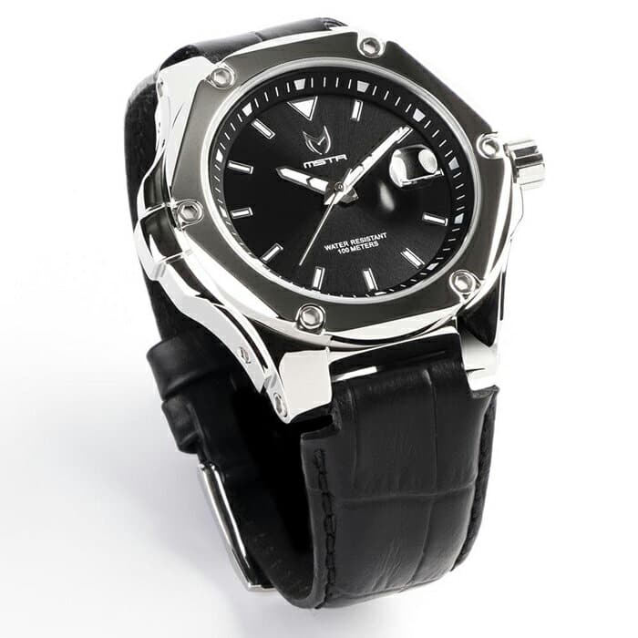 [New]MSTR WATCHES PRODIGY V2 POLISHED SILVER/BLACK/LEATHER BAND PR207LB