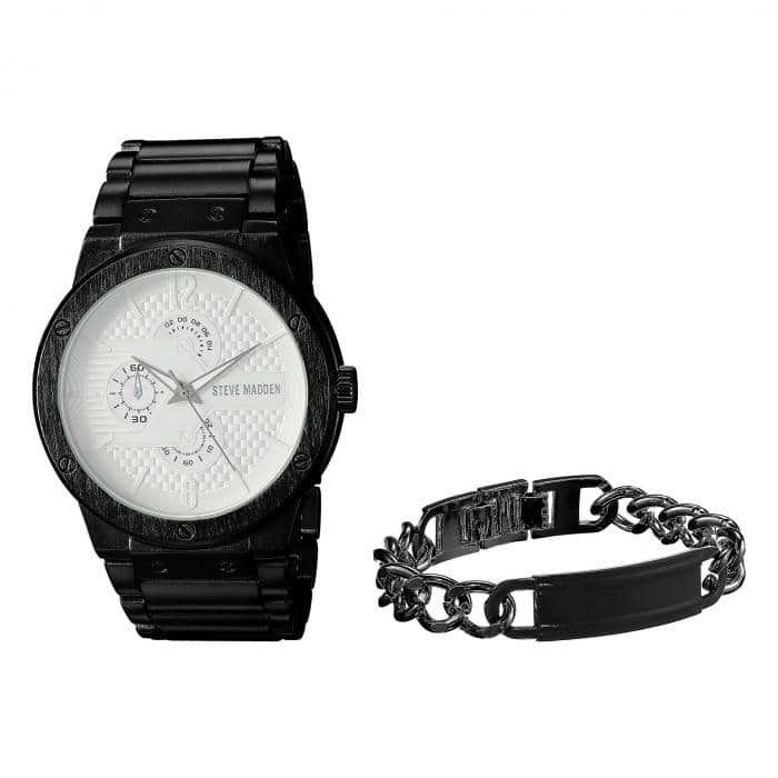 New] STEVE MADDEN WATCH BLACK MULTIFUNCTIONAL WITH ID PLATE CHAIN