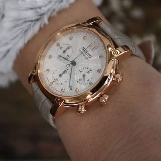New]Seiko Ladies Chronograph Quartz Watch Rose Gold Leather Band SRW834P1 -  BE FORWARD Store