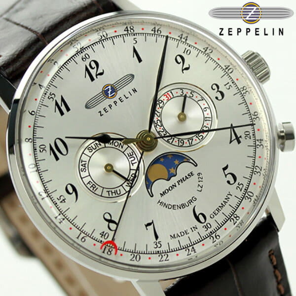 New]Zeppelin Hindenburg Moon Phase Men's Watch 40mm Leather Belt 
