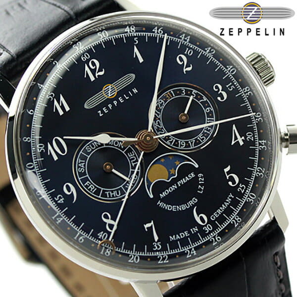 New]Zeppelin Hindenburg Moon Phase Men's Quartz Watch Navy LZ129