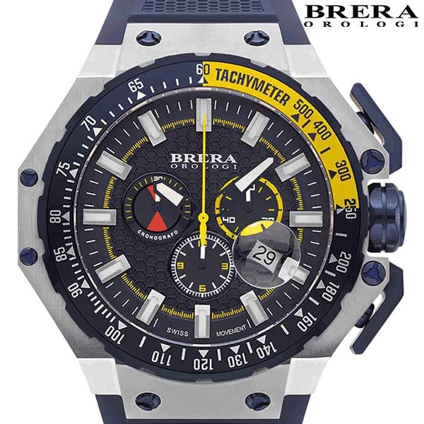 New]Brera Orologi Gran Turismo Unisex Chronograph Quartz Watch Navy 10 ATM  Waterproof/Stainless Steel/Rubber Belt - BE FORWARD Store