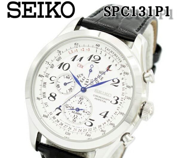 New]one year SEIKO SEIKO reimportation SEIKO SPC131P1 mens watch leather  Chronograph quartz white - BE FORWARD Store