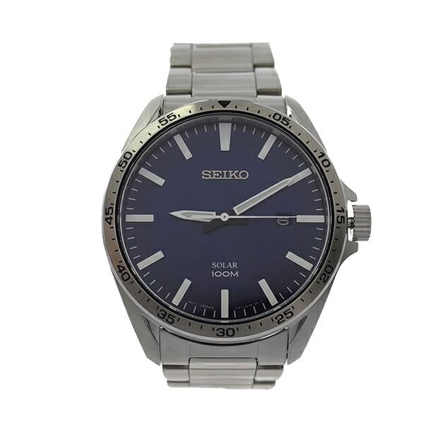 New]Seiko Men's Solar Quartz Watch Navy/Silver SNE483P1 - BE FORWARD Store