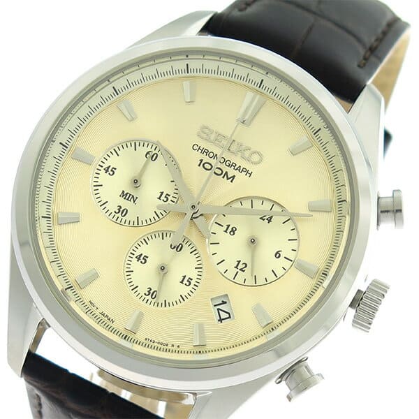 New]Seiko Men's Chronograph Quartz Watch Champagne Gold/Brown SSB293P1 - BE  FORWARD Store