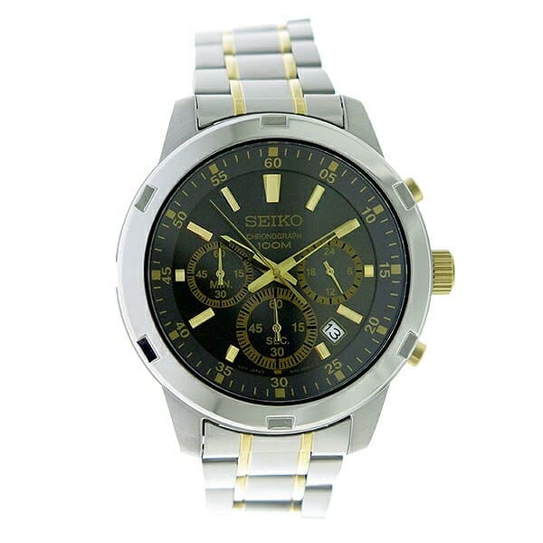 New Seiko Men s Quartz Watch Champagne Metal Gray Silver x Gold SKS609P1