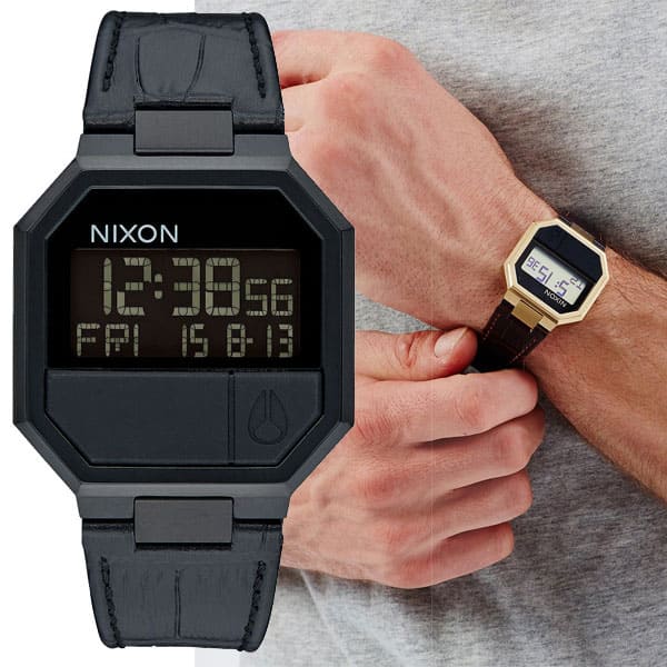 New NIXON Nixon A944840THE RE RUN LEATHER Li lan leather digital clock embossing leather unisex Lady s mens watch A944 840