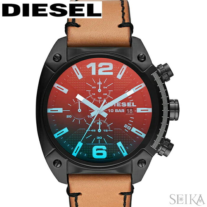 New NewYearSALE Diesel DIESEL DZ4482 overflow mens clock watch Black polarization Glass light brown leather BE FORWARD Store
