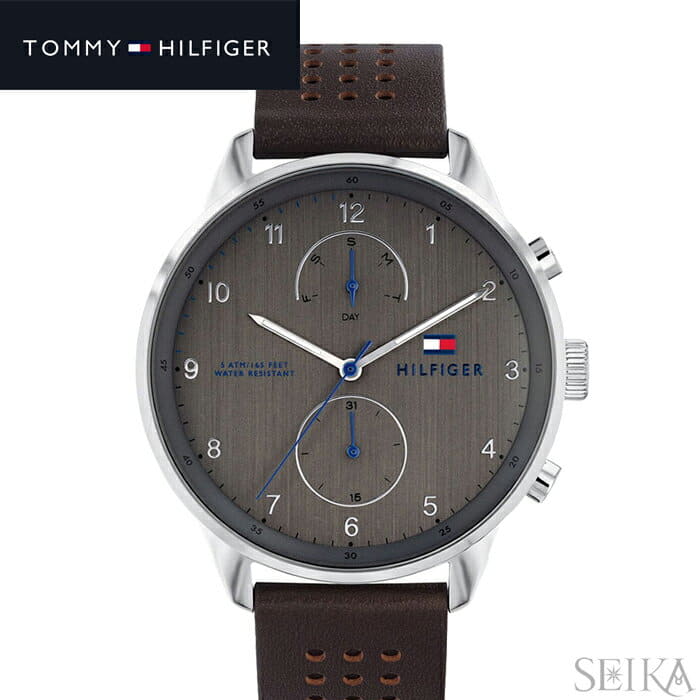 New]tomihirufiga TOMMY HILFIGER 1791579 (304) clock watch mens gray brown  leather - BE FORWARD Store