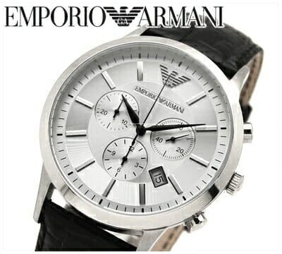 Emporio Armani Men's AR2432 Classic Chronograph Silver Dial Leather Watch  (Black)