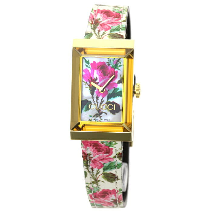 New]Gucci Ladies G-Frame Floral Watch White Shell Dial YA147406 - BE  FORWARD Store