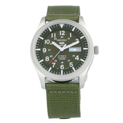 New]SEIKO 5 SEIKO five SNZG09K self-winding watch watch mens Silver green  nylon automatic car military 23 koku - BE FORWARD Store