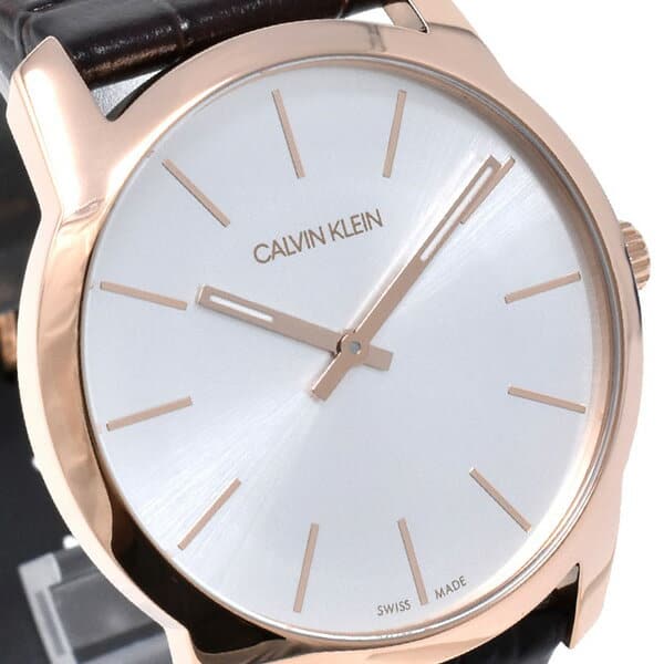 [New]Calvin Klein CK Calvin Klein clock watch K2G226G6 CITY city pink Gold dark brown leather