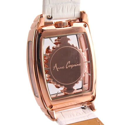 New]Anne Coquine Swarovski Men's Watch Square Skeleton Cross Gold