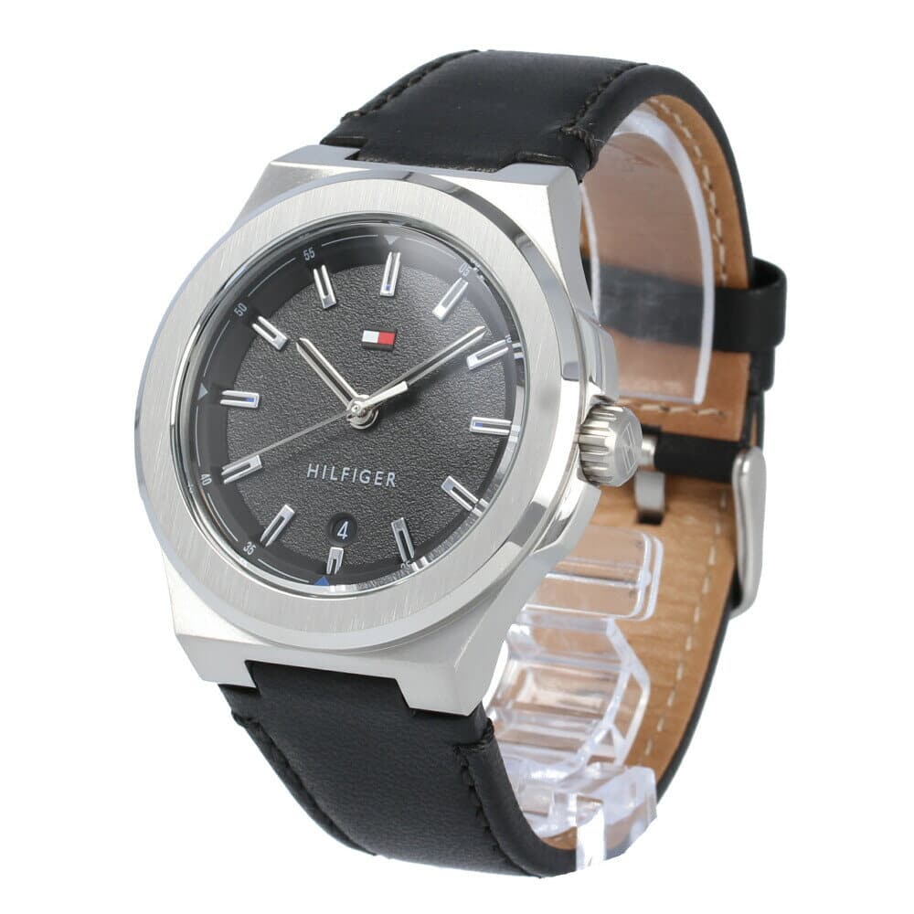 New]TOMMY HILFIGER tomihirufiga 1791646 Princeton watch mens leather Black  Silver - BE FORWARD Store