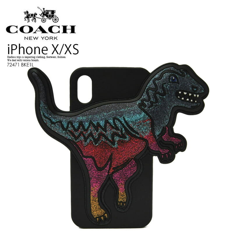 [New]extreme popularity rare; is 　! COACH (coach) REXY GLITTER X PHONE CASE  (rekushiigurittafonkesu) 　 X/XS-adaptive 　 dinosaur lek sea BK/MULTI