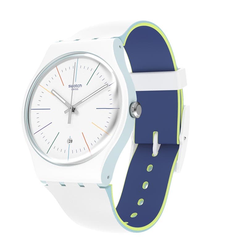 New SWATCH WHITE LAYERED Originals Watch New Gent Plastic Belt Silicon Case SUOS404