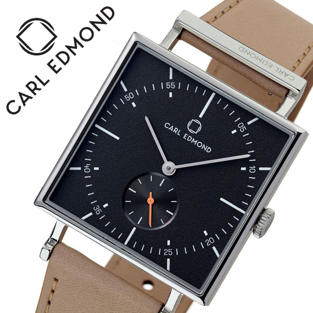 New Curl Edmond watch CARLEDMOND clock curl Edmond CARL EDMOND guranitto Granit mens Lady s charcoal CEG3452-N21 four angles of design minimal leather belt pair Small second square models individual - BE FORWARD
