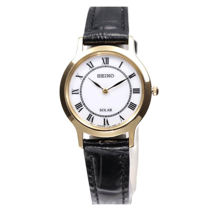 New SEIKO watch SEIKO clock SEIKO clock SEIKO watch Lady s white SUP304P1 new work waterproofing high quality leather belt leather solar small shark foreign countries simple antique retro Roman numera...