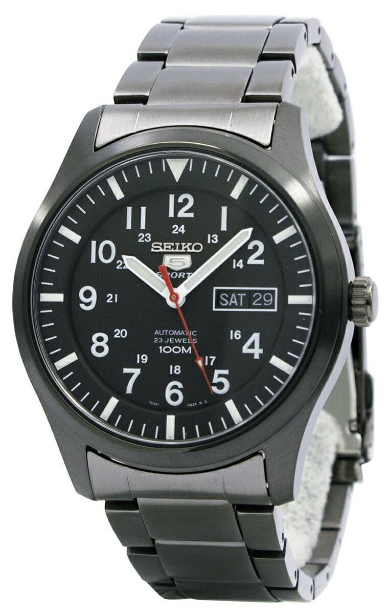 New]SEIKO SNZG17K1 SEIKO five military 100m waterproofing Black metal belt  self-winding watch reimportation model - BE FORWARD Store