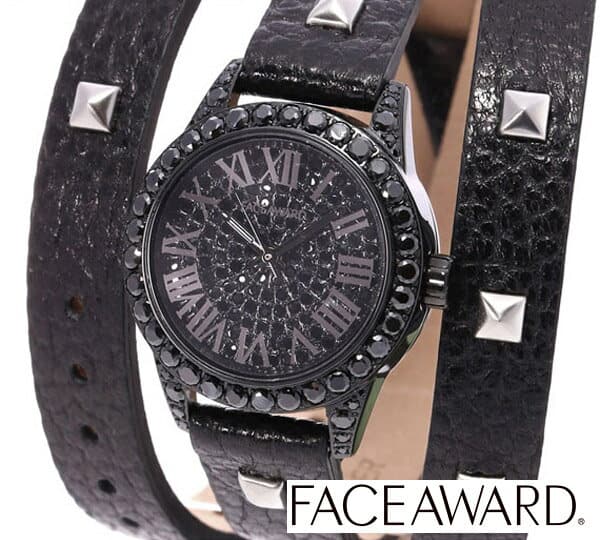 [New]zirconia accessories jewelry celebrity 　 　-style for many Face Award  Lady's watch Black FACEAWARD clock Lady's 　 leather bracelet Swarovski