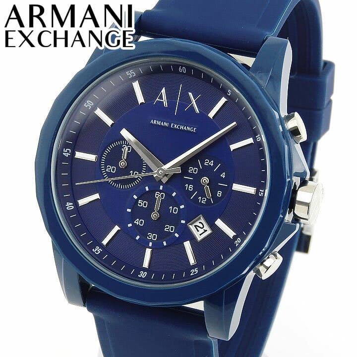 New]ARMANI EXCHANGE Armani exchange Outer Banks Outer Banks mens watch  silicon rubber quartz analog blue Navy AX1327 - BE FORWARD Store