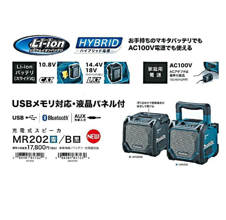 New]Makita MR202/B charge-style speaker USB memory-adaptive type