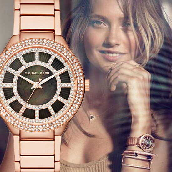 Michael Kors Kerry MK3397 Women\'s Brown Leather Bl Michael Kors Kerry Womens Wristwatch Black Dial Rose Gold  main image 3