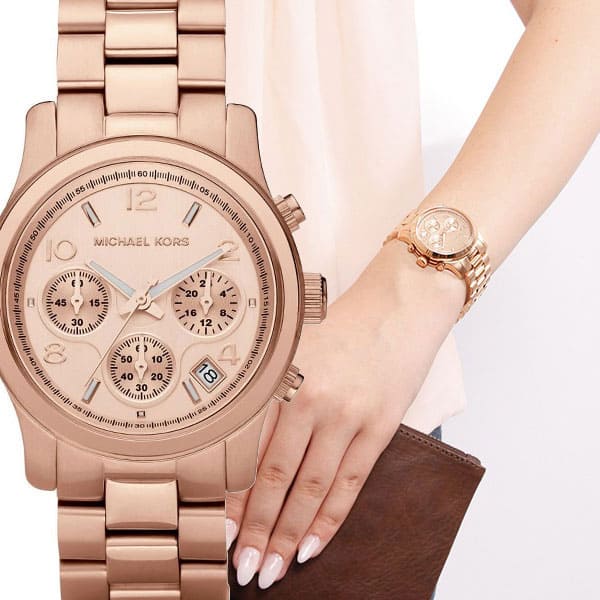 New MICHAEL KORS Michael Kors Runway orchid way MK5128 Rose Gold Chronograph quartz Lady s Michael Kors clock BE FORWARD Store