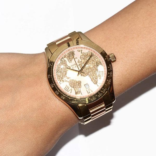 New]☆MICHAEL KORS MK6476 Michael Kors Layton Layton world map Chronograph  pink Gold X crystal Lady's analog watch mk6476 - BE FORWARD Store